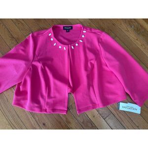 NWT Perceptions 2X Hot Pink Embellished Cropped Jacket Blazer Unlined